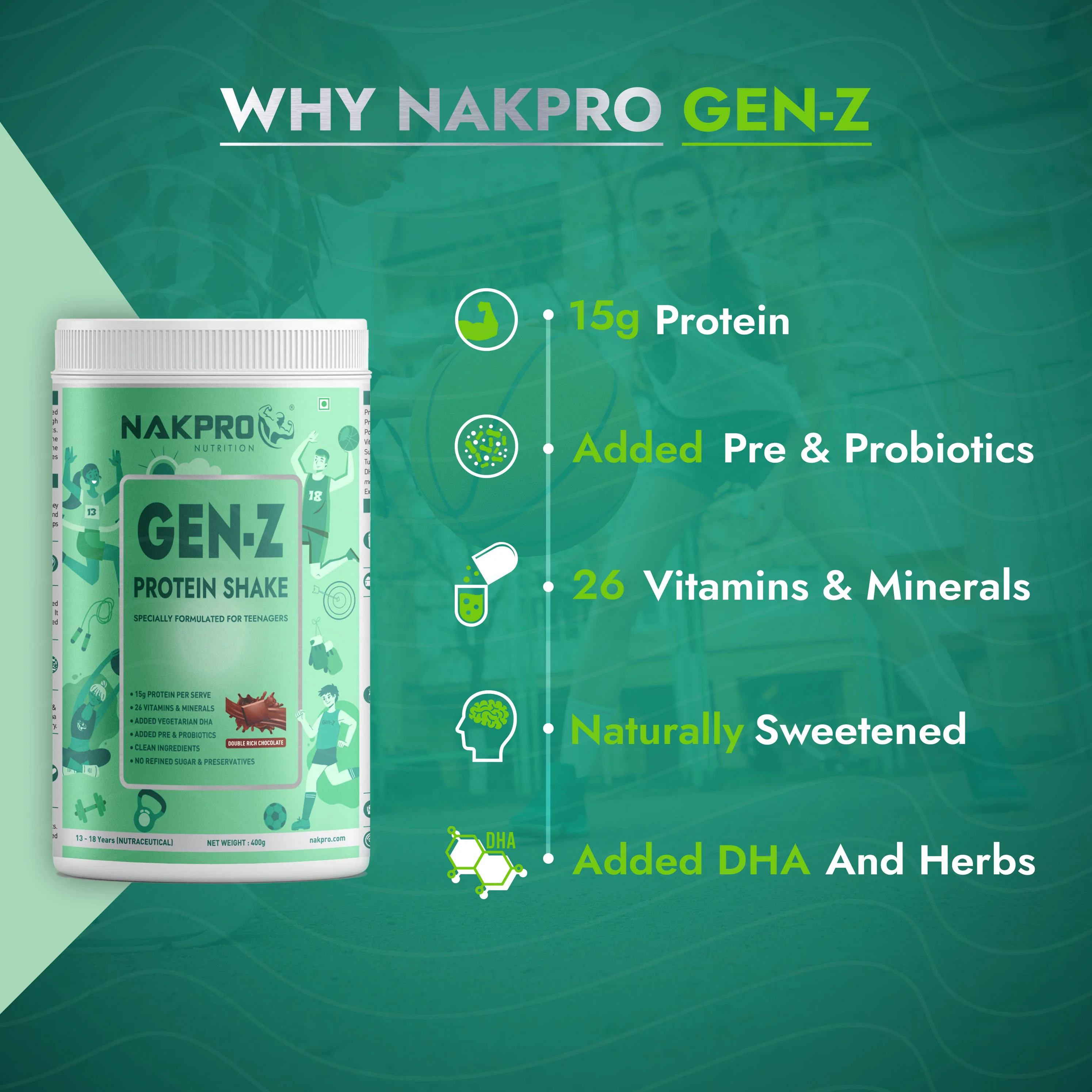 Nakpro Gen-Z Protein Powder for Teenagers | 15g Protein | Added Vitamins & Minerals - Image 5