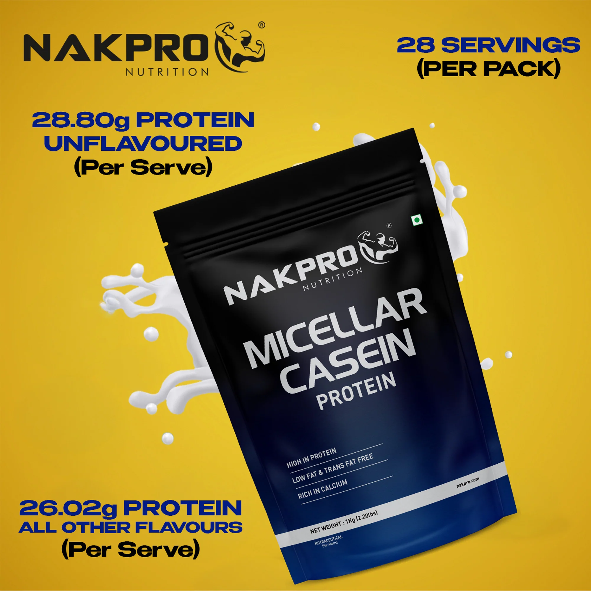 Nakpro Micellar Casein Protein Powder | 80g Protein | Slow Release Protein - Image 22