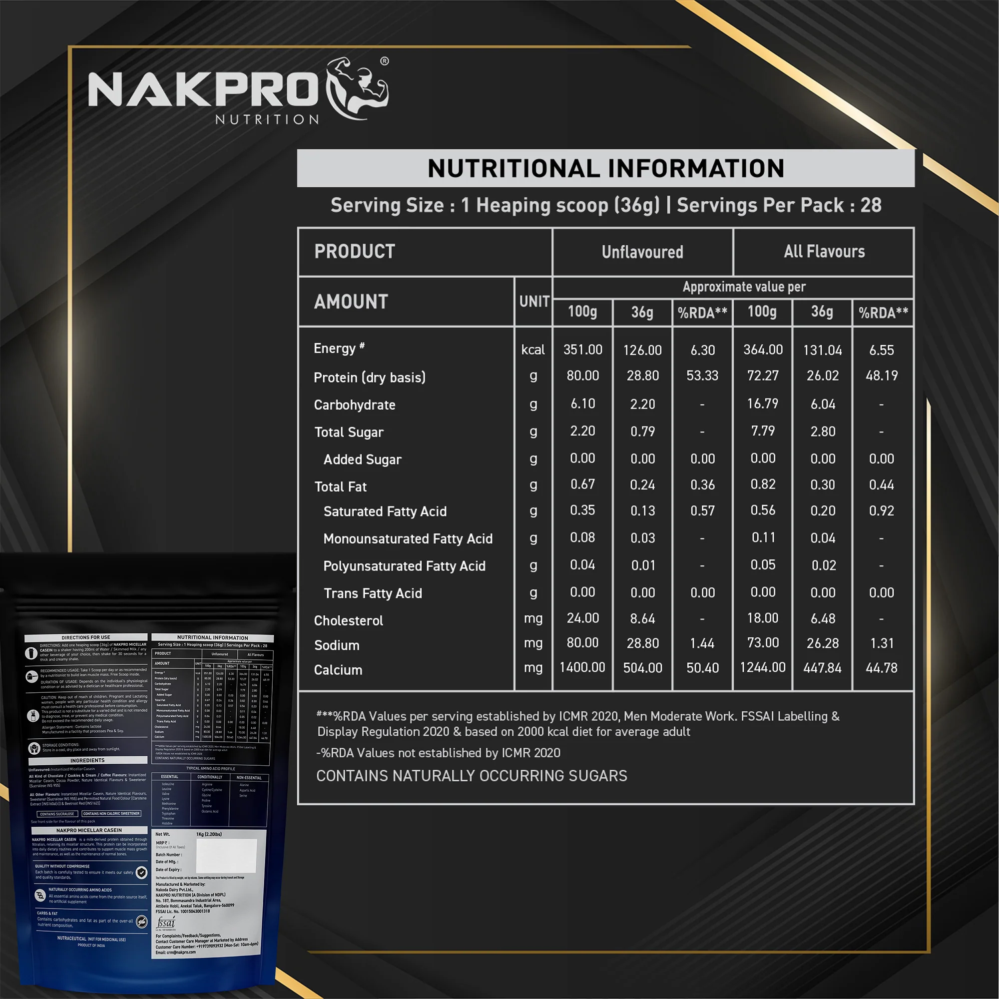 Nakpro Micellar Casein Protein Powder | 80g Protein | Slow Release Protein - Image 24