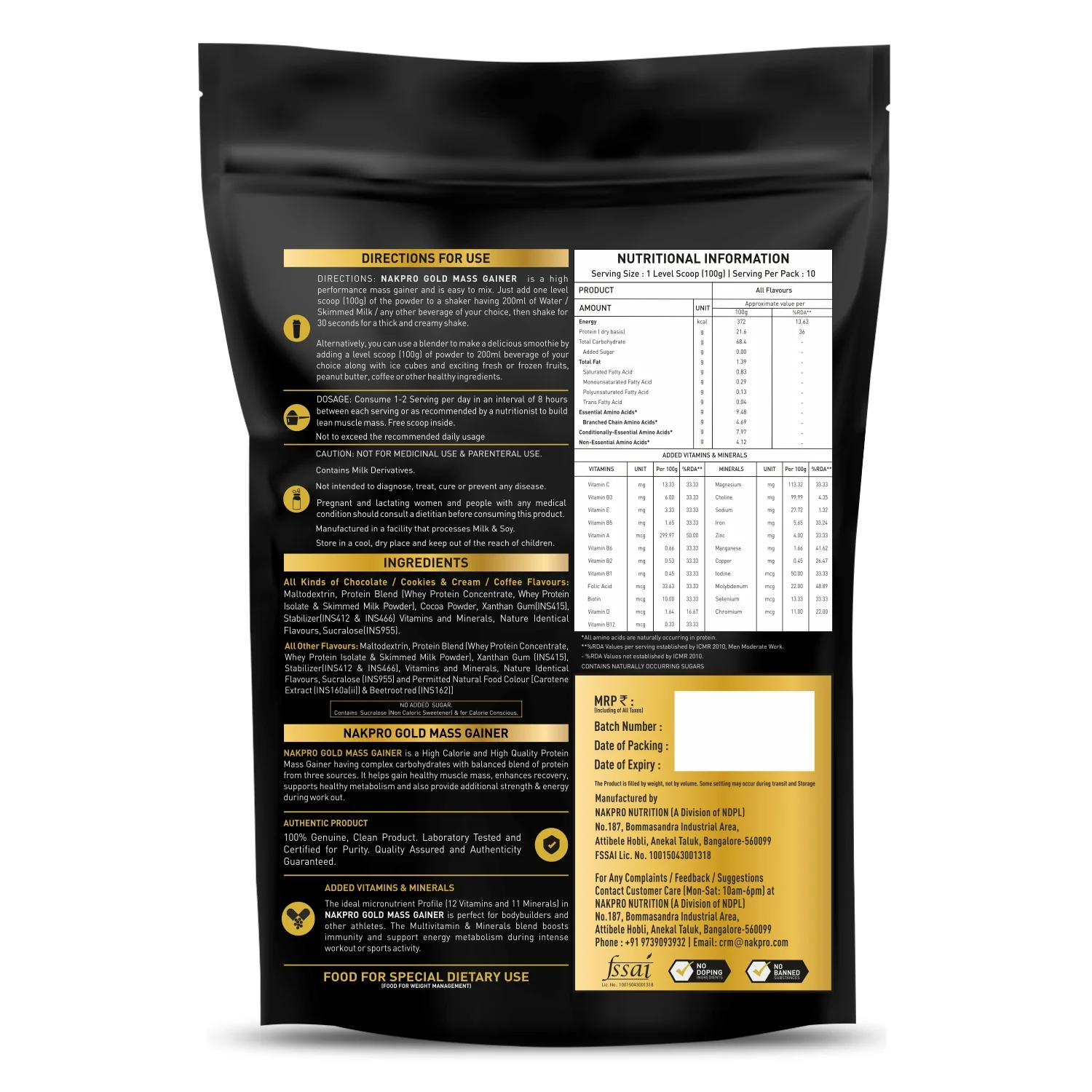 Nakpro Gold Mass Gainer | High Protein Mass Gainer | 68g Carbs | Added Vitamins & Minerals - Image 40