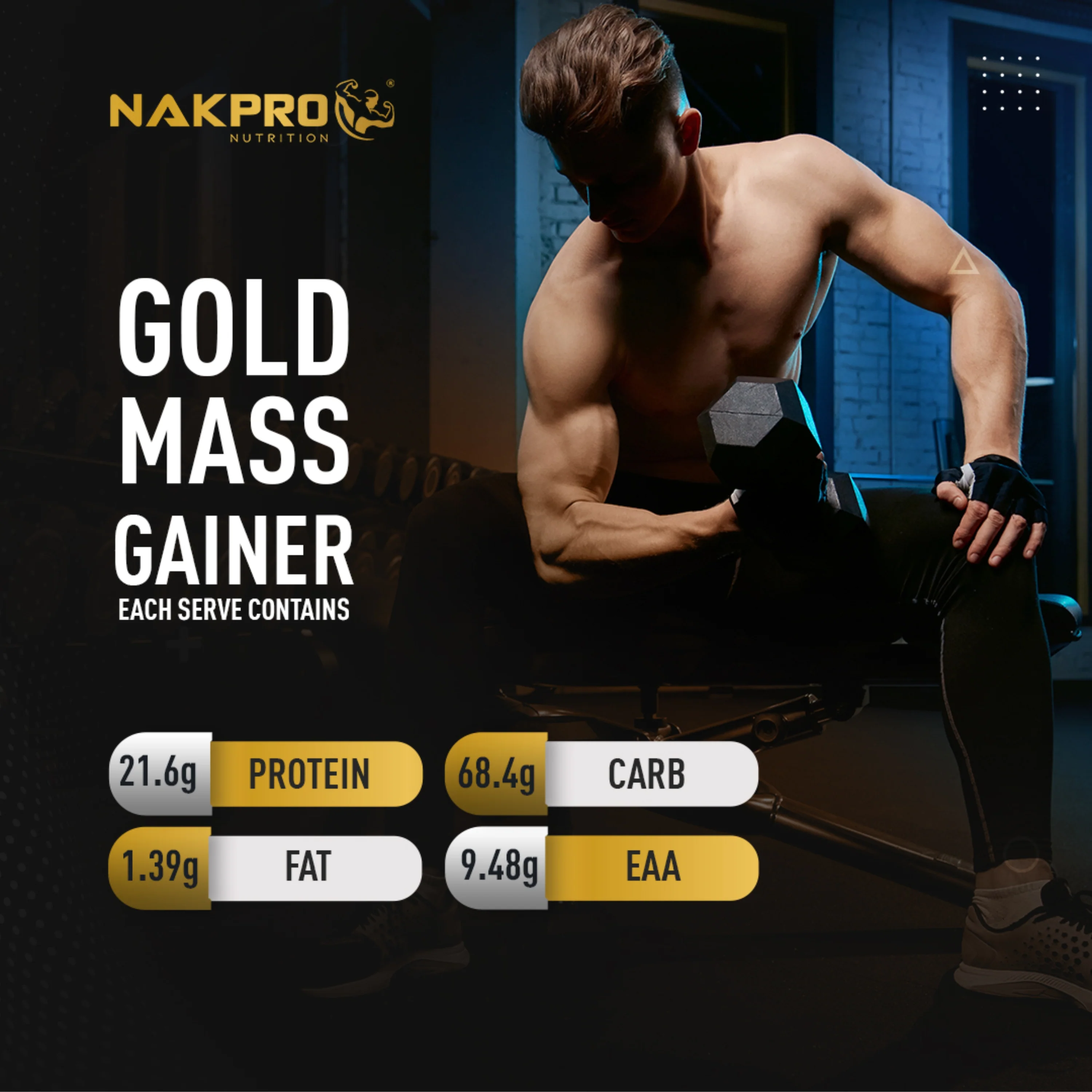 Nakpro Gold Mass Gainer | High Protein Mass Gainer | 68g Carbs | Added Vitamins & Minerals - Image 44