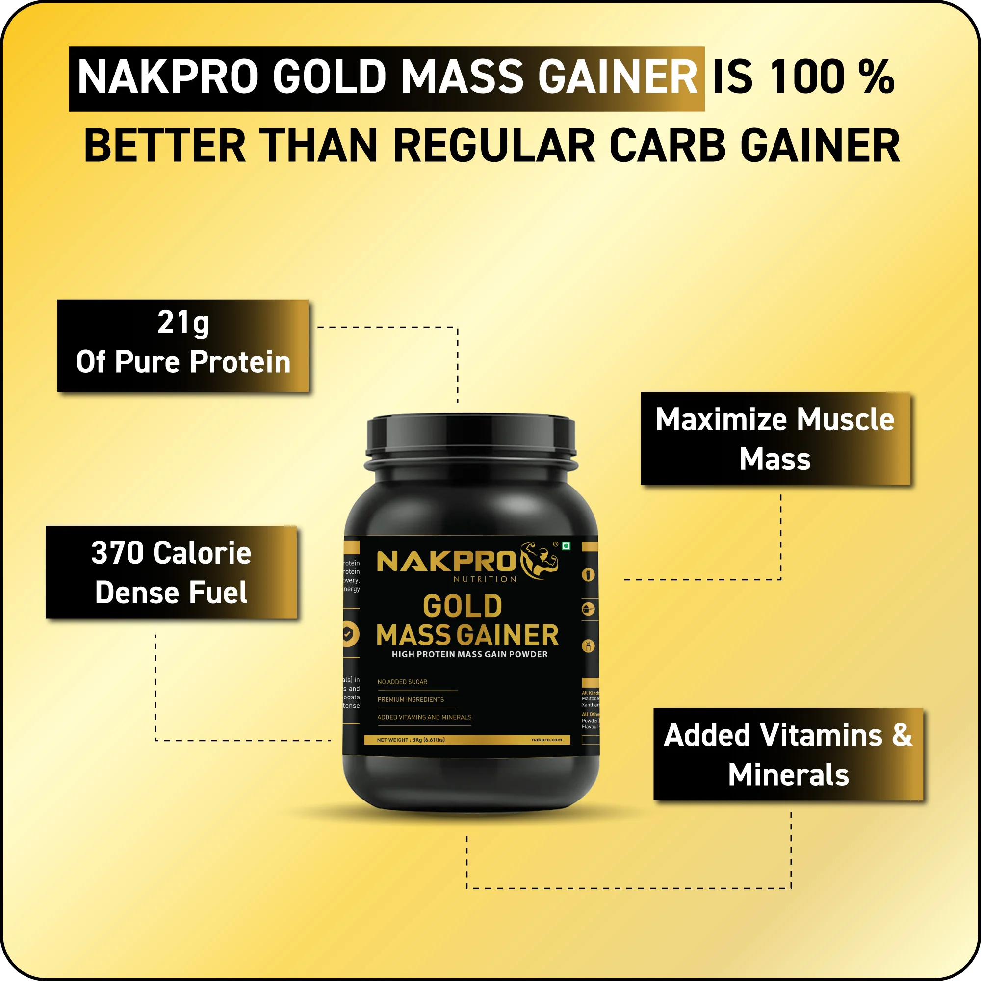 Nakpro Gold Mass Gainer | High Protein Mass Gainer | 68g Carbs | Added Vitamins & Minerals - Image 53