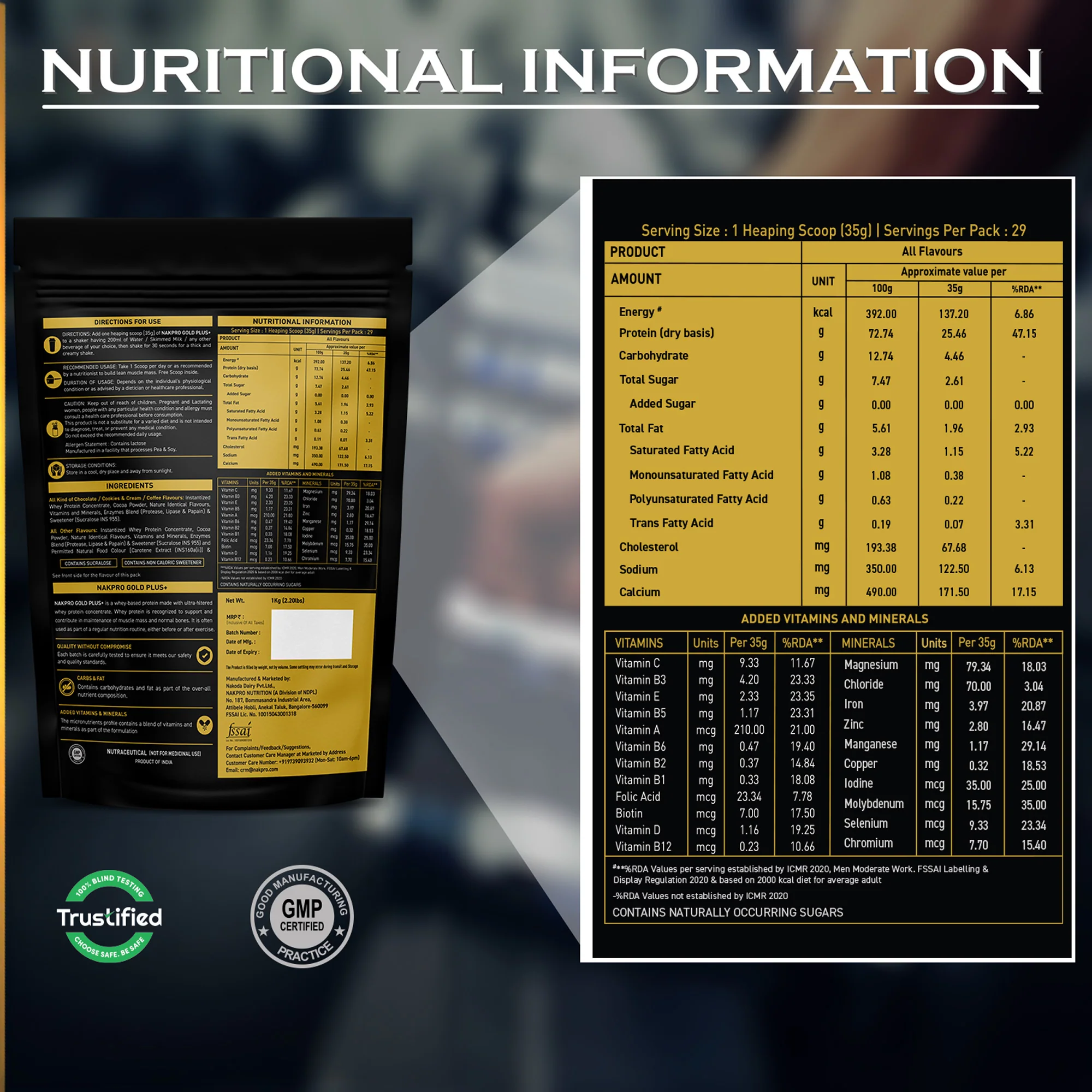 Nakpro Gold Plus+ Whey Protein Concentrate | 73g Protein | Added Digestive Enzymes, Vitamins & Minerals - Image 3