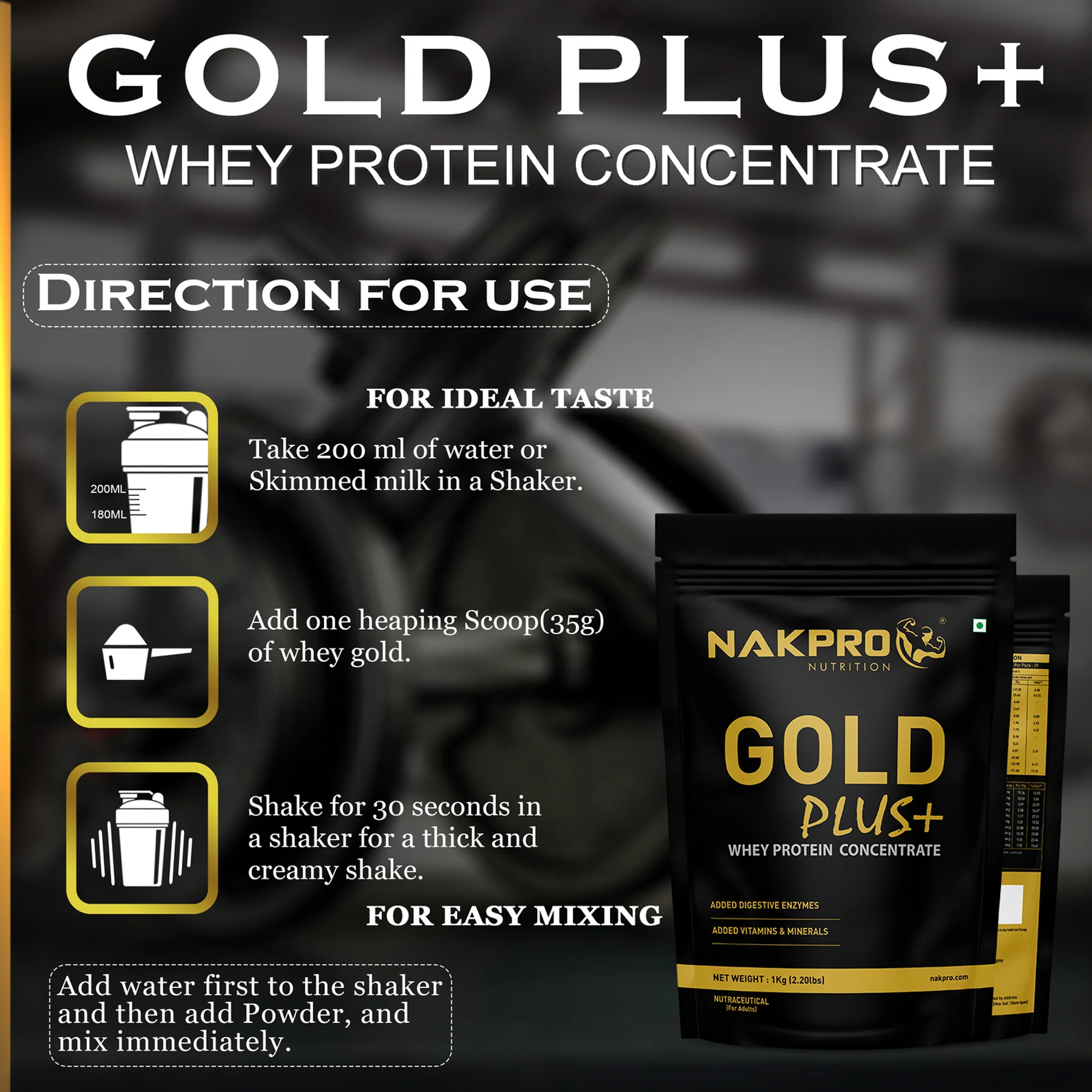 Nakpro Gold Plus+ Whey Protein Concentrate | 73g Protein | Added Digestive Enzymes, Vitamins & Minerals - Image 5