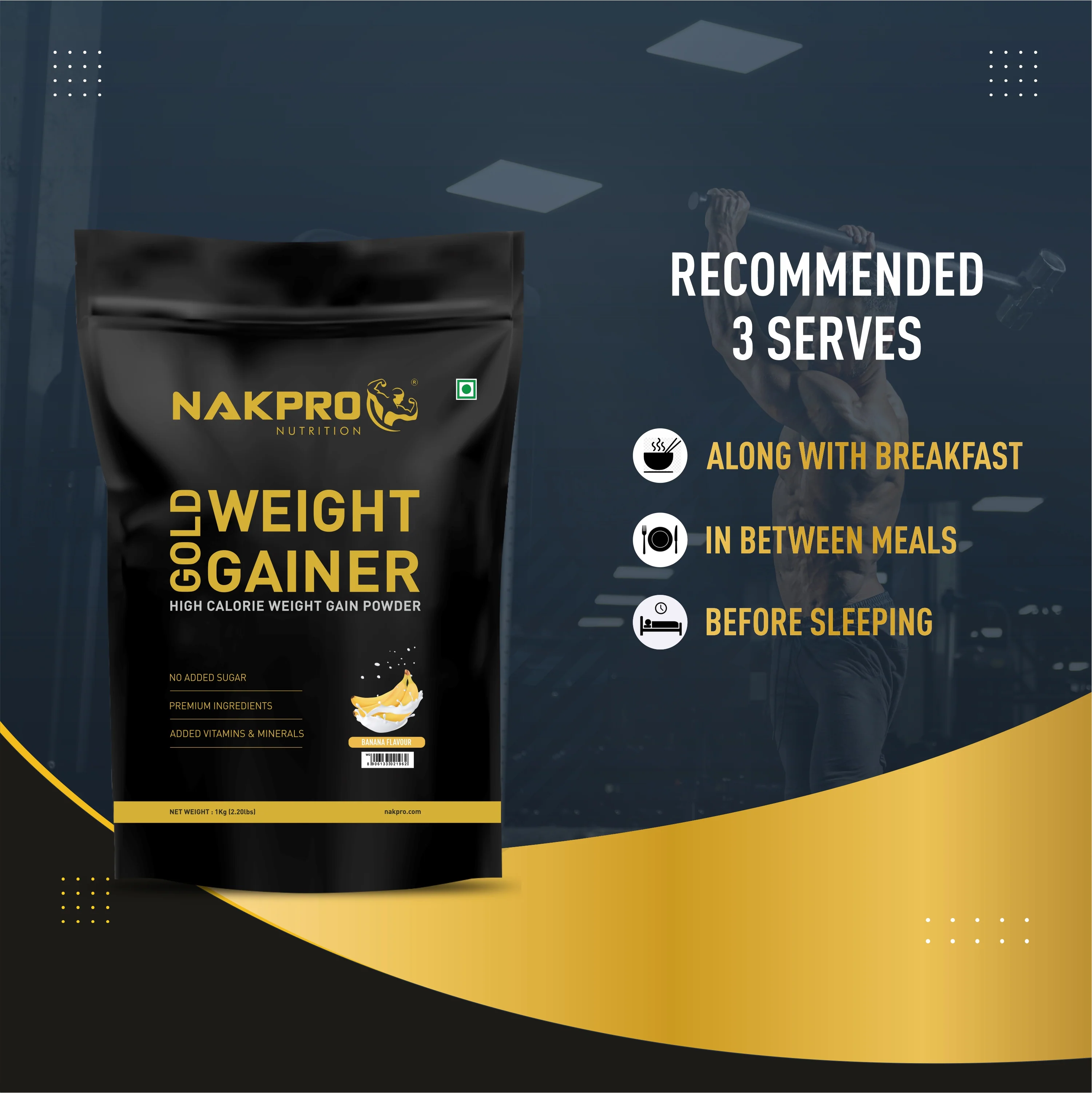 Nakpro Gold Weight Gainer | 79g Carbs | Added Vitamins & Minerals - Image 60