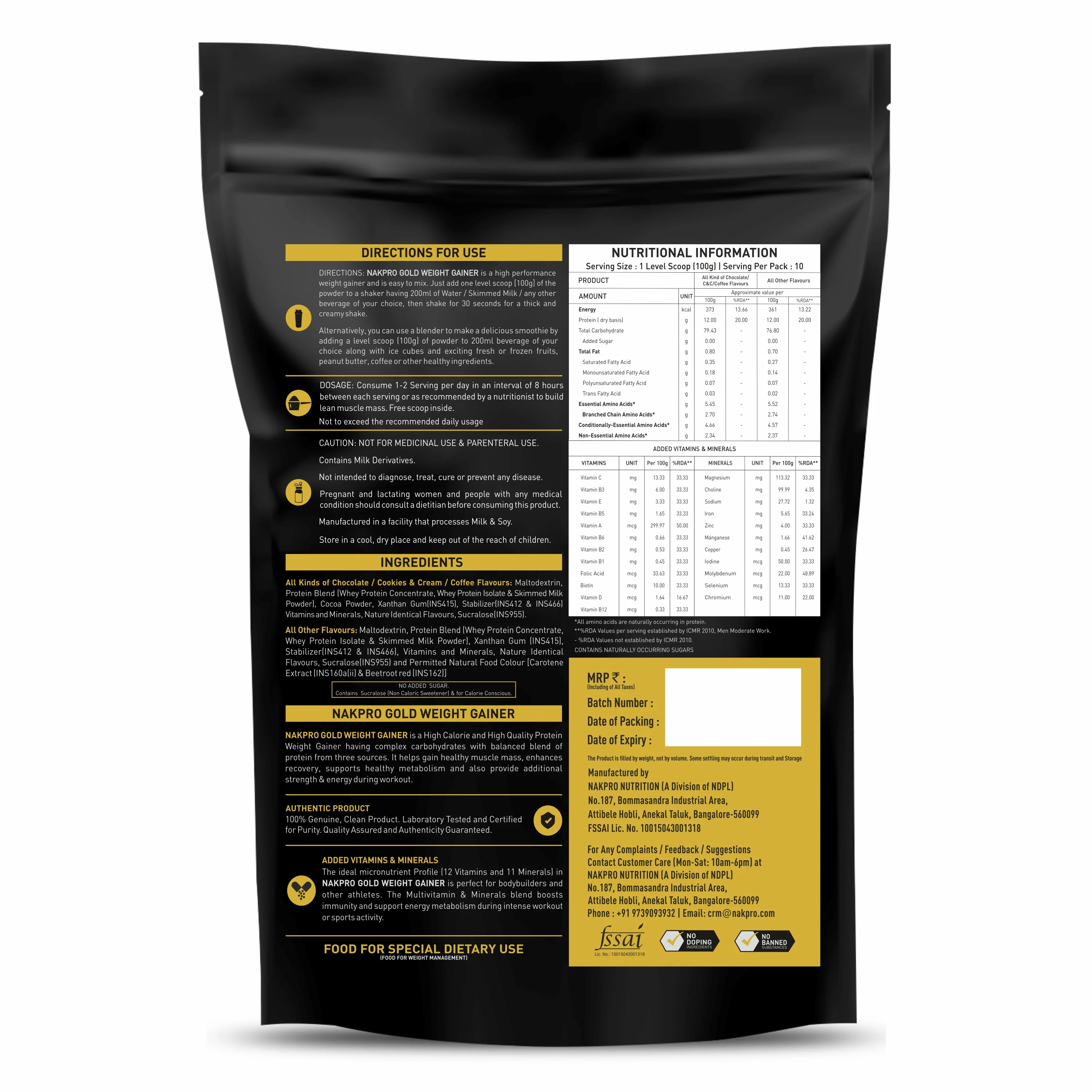 Nakpro Gold Weight Gainer | 79g Carbs | Added Vitamins & Minerals - Image 65