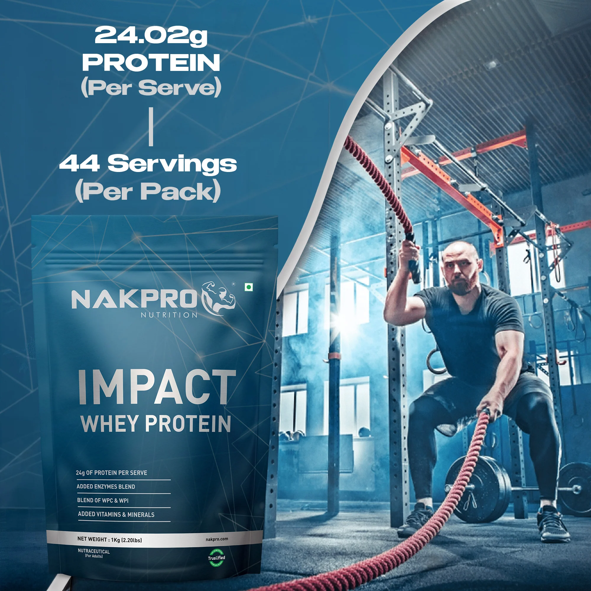 Nakpro Impact Whey Protein | 53g Protein | Whey Isolate & Concentrate Blend | Added Enzymes & Vitamins | Trustified Certified - Image 47