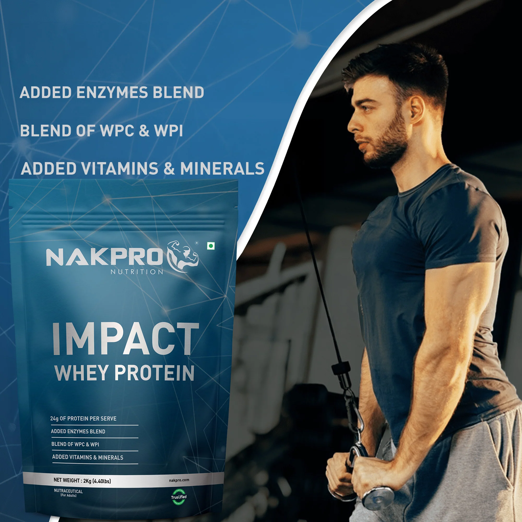 Nakpro Impact Whey Protein | 53g Protein | Whey Isolate & Concentrate Blend | Added Enzymes & Vitamins | Trustified Certified - Image 49
