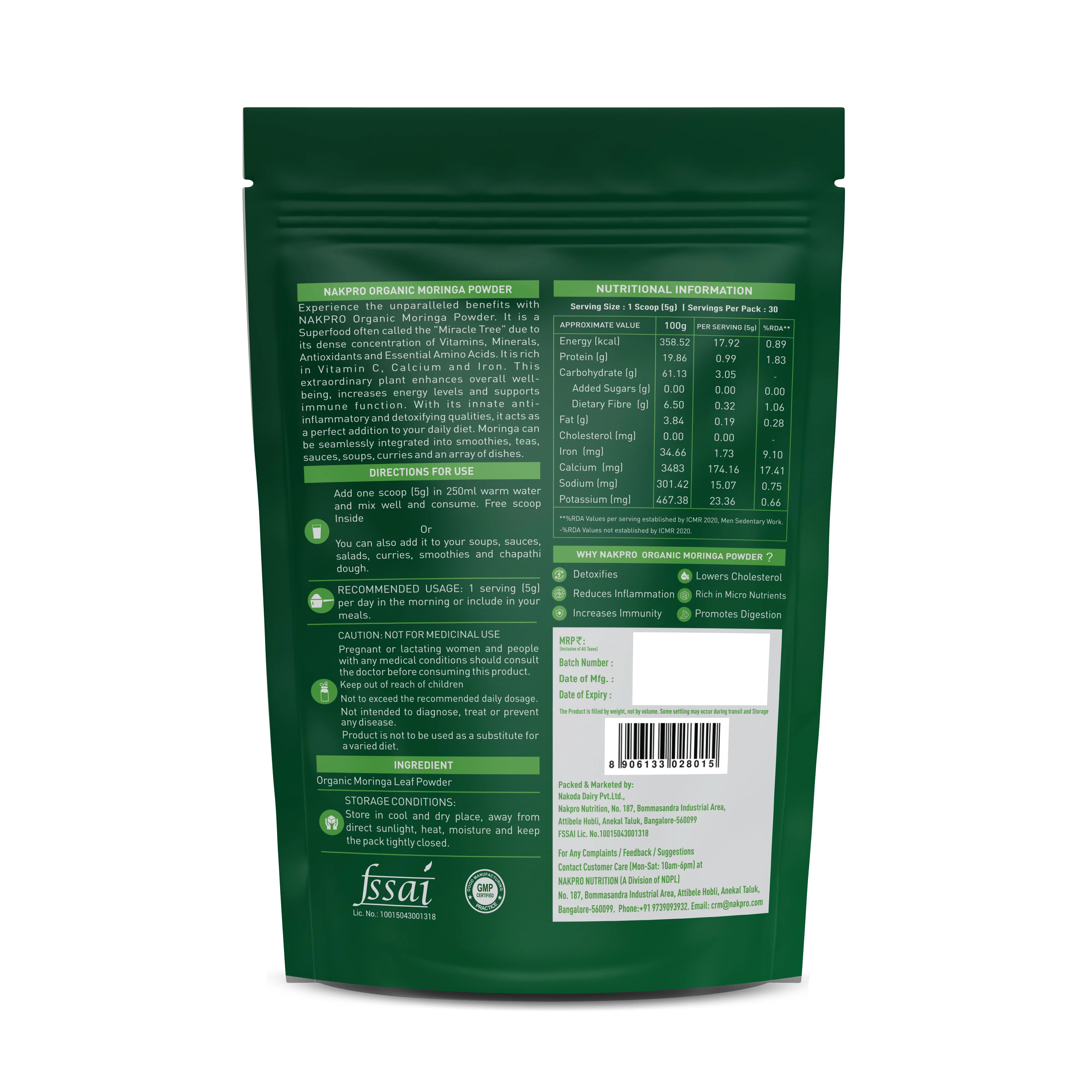 Nakpro 100% Organic Moringa Leaf Powder | Anti-Inflammatory | Supports Immunity & Detoxification - Image 3