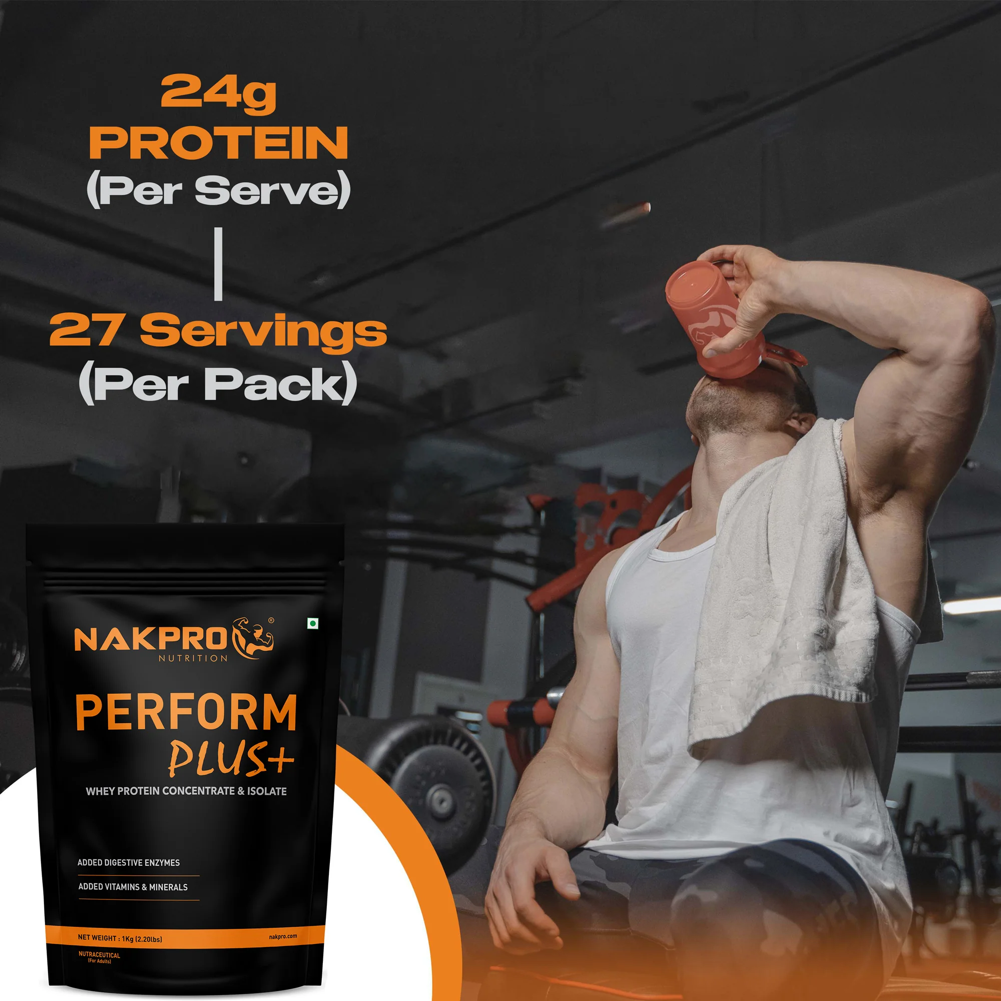 Nakpro Perform Plus+ Whey Protein Blend | 70g Protein | Blend of WPI & WPC | Added Vitamins, Minerals & Digestive Enzymes - Image 3