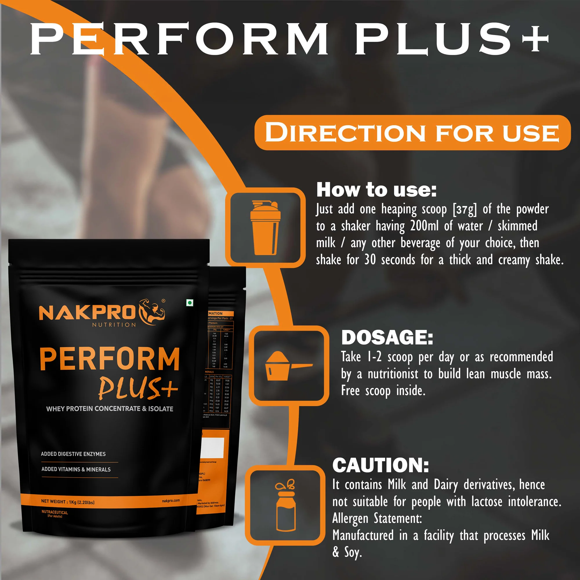 Nakpro Perform Plus+ Whey Protein Blend | 70g Protein | Blend of WPI & WPC | Added Vitamins, Minerals & Digestive Enzymes - Image 6