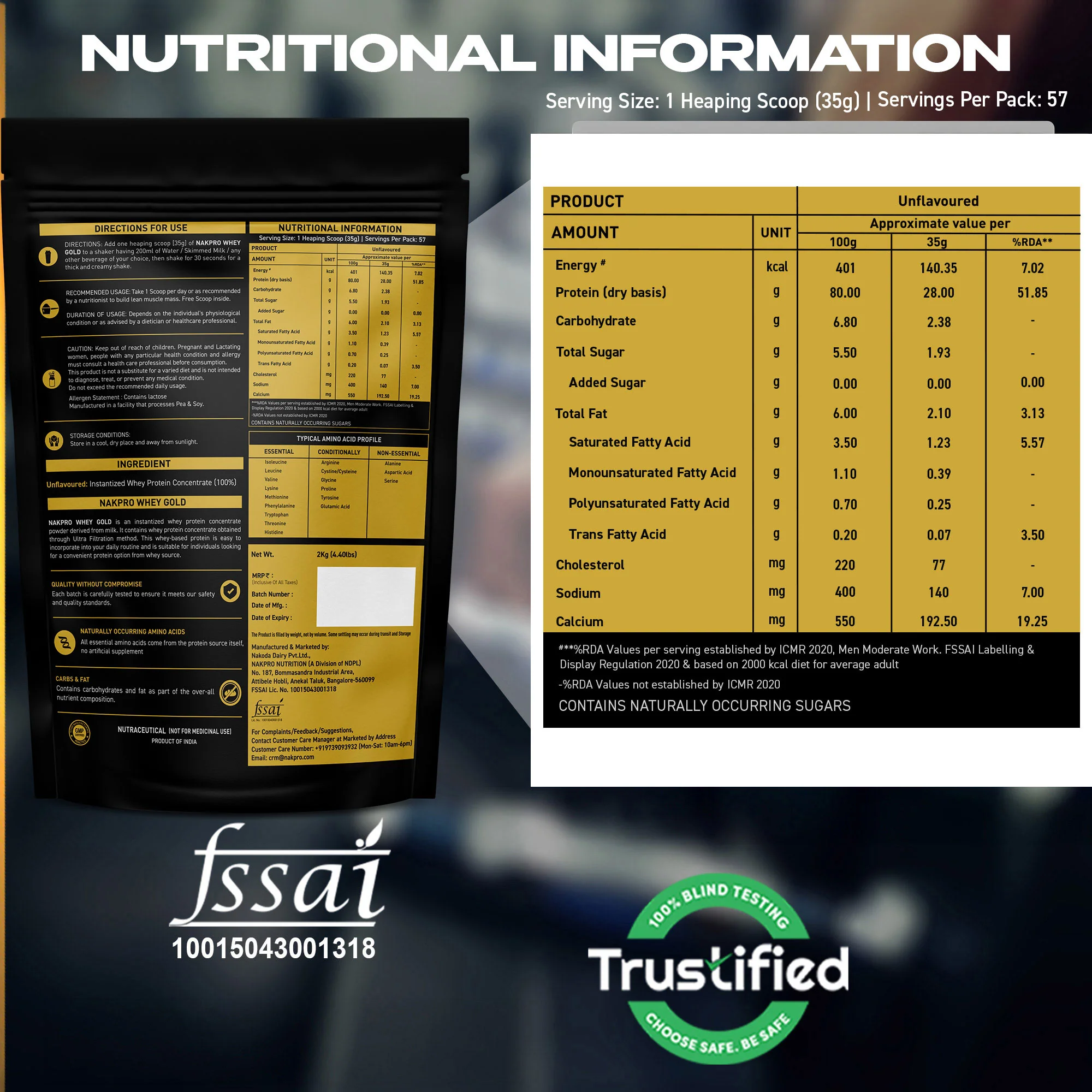 Nakpro Whey Gold Protein Concentrate | 80g Protein | Clean Unflavored Whey Protein | Trustified Certified - Image 38