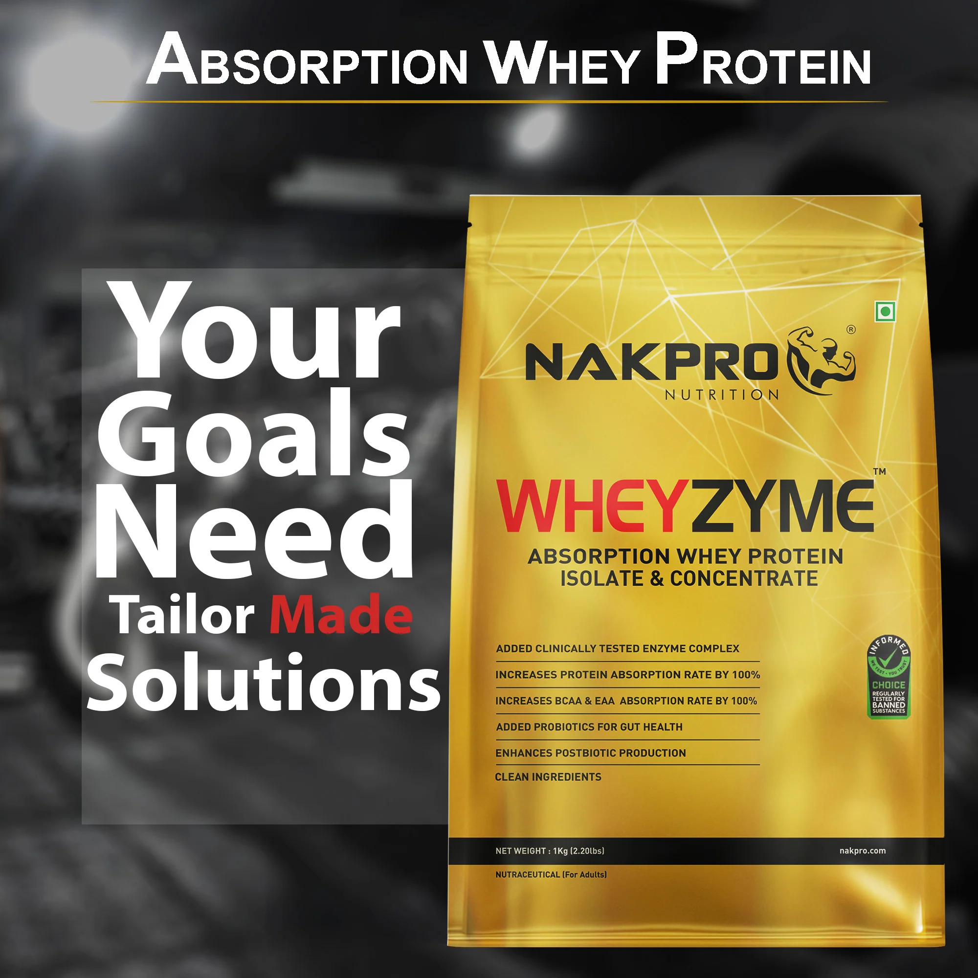Nakpro Wheyzyme Absorption Whey Protein (Isolate & Concentrate) | 73g Protein | Added Probiotics | Trustified Certified - Image 10