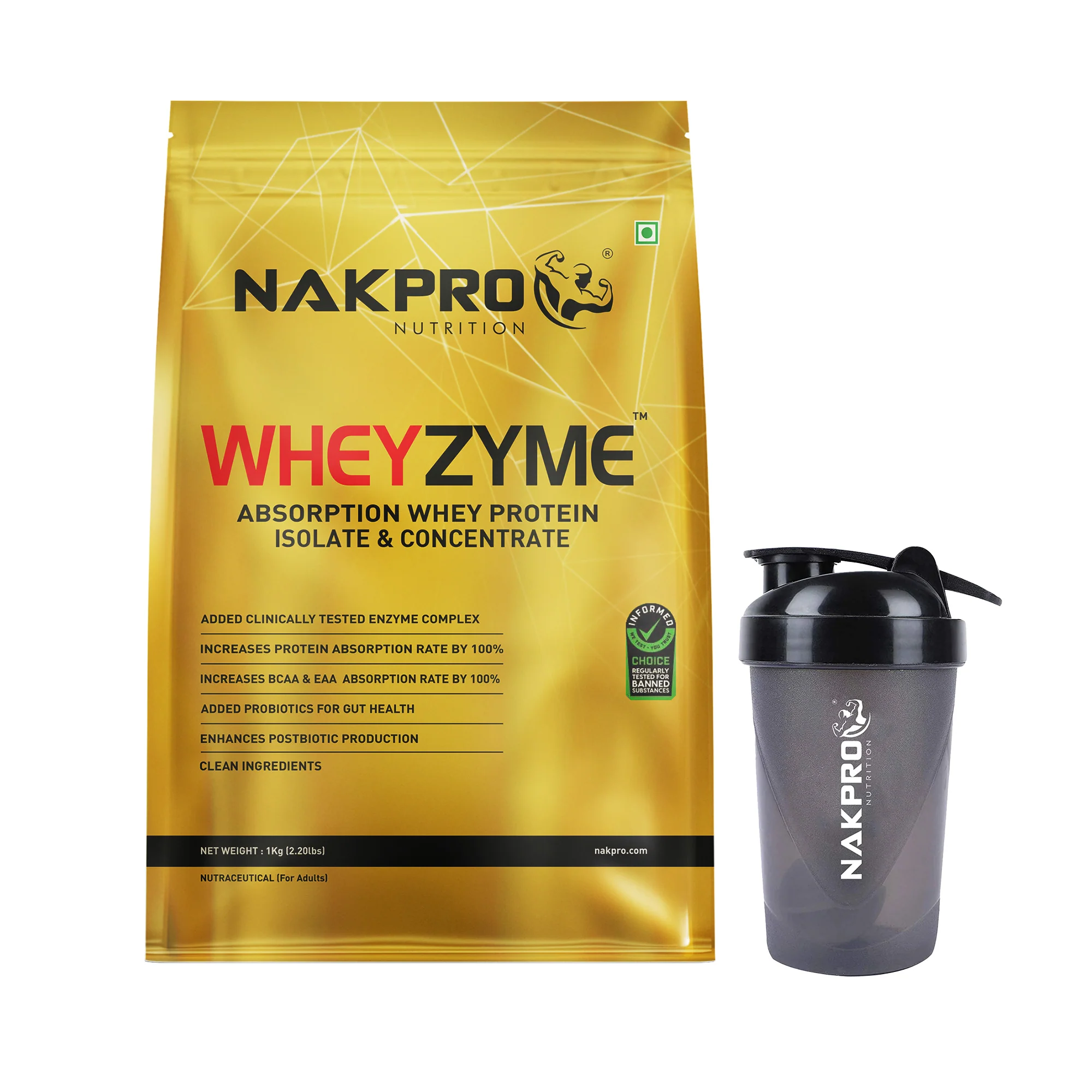 Nakpro Wheyzyme Absorption Whey Protein (Isolate & Concentrate) | 73g Protein | Added Probiotics | Trustified Certified - Image 14