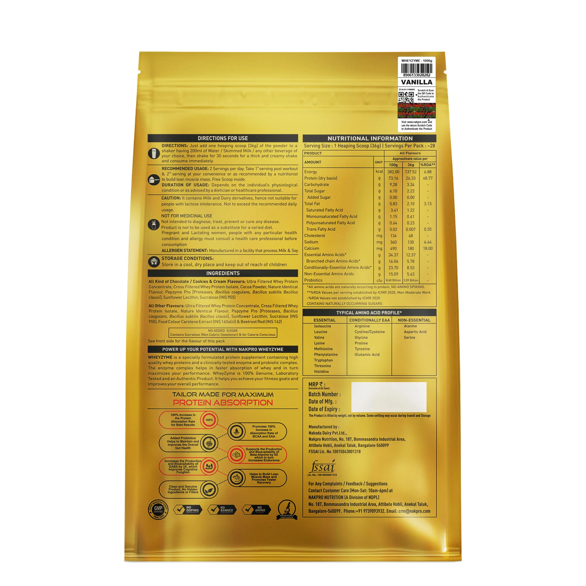 Nakpro Wheyzyme Absorption Whey Protein (Isolate & Concentrate) | 73g Protein | Added Probiotics | Trustified Certified - Image 19