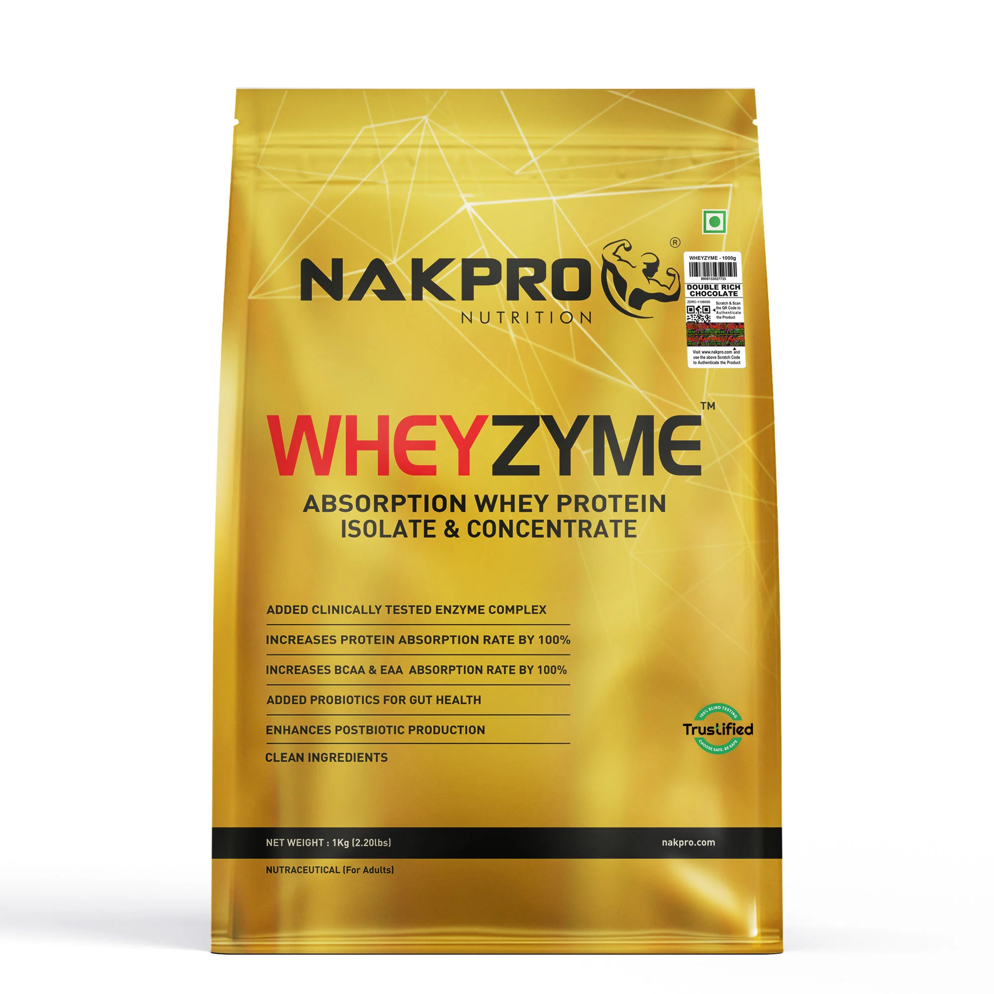 Nakpro Wheyzyme Absorption Whey Protein (Isolate & Concentrate) | 73g Protein | Added Probiotics | Trustified Certified - Image 23