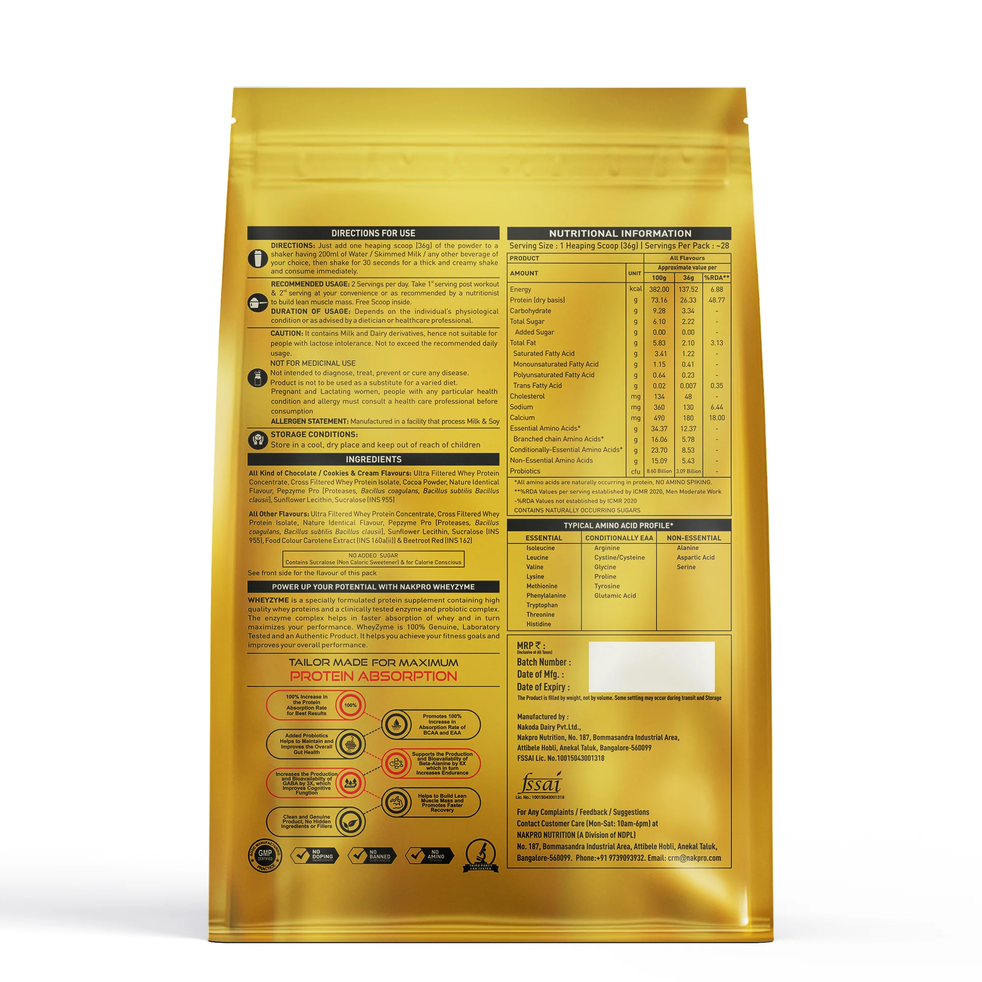 Nakpro Wheyzyme Absorption Whey Protein (Isolate & Concentrate) | 73g Protein | Added Probiotics | Trustified Certified - Image 24