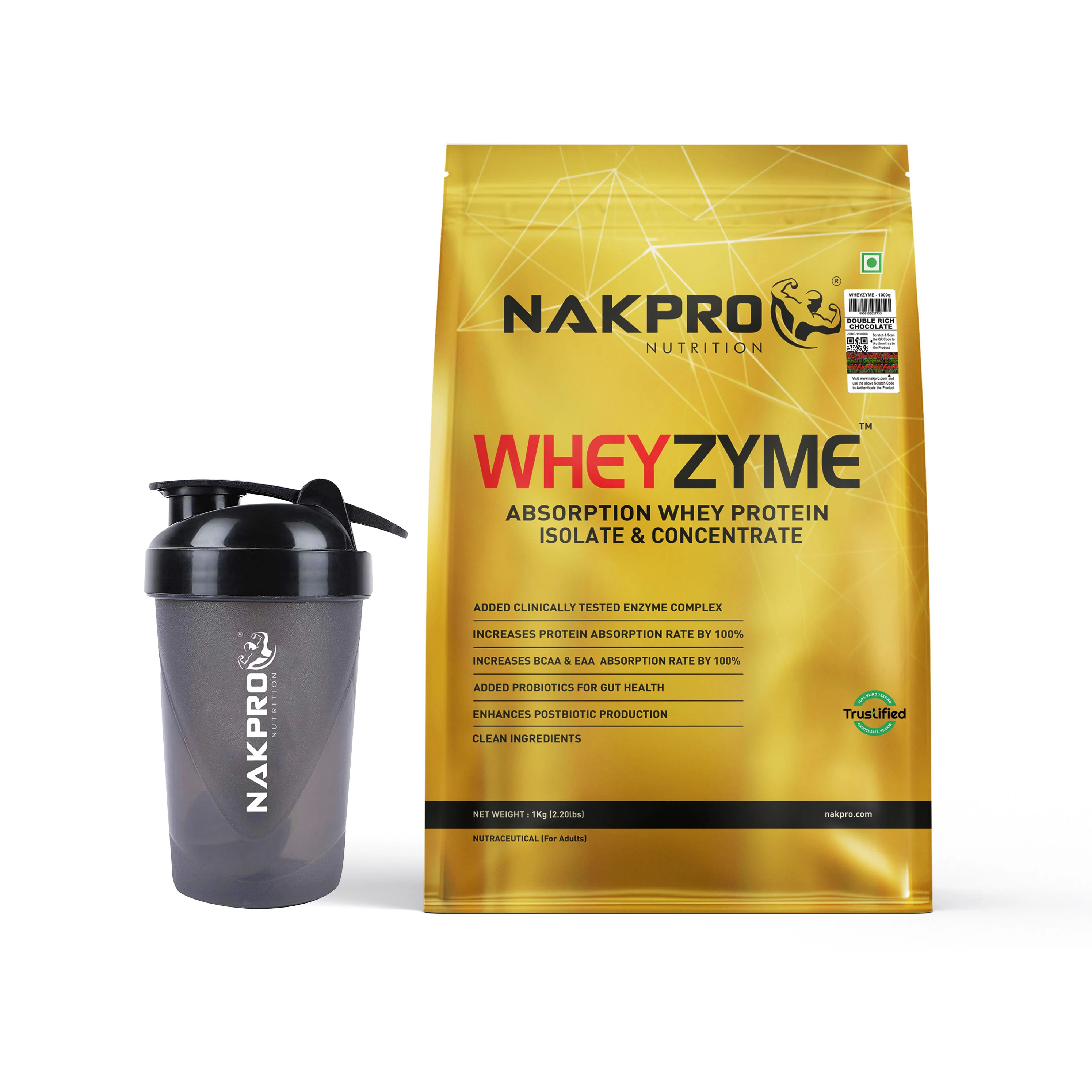 Nakpro Wheyzyme Absorption Whey Protein (Isolate & Concentrate) | 73g Protein | Added Probiotics | Trustified Certified - Image 31