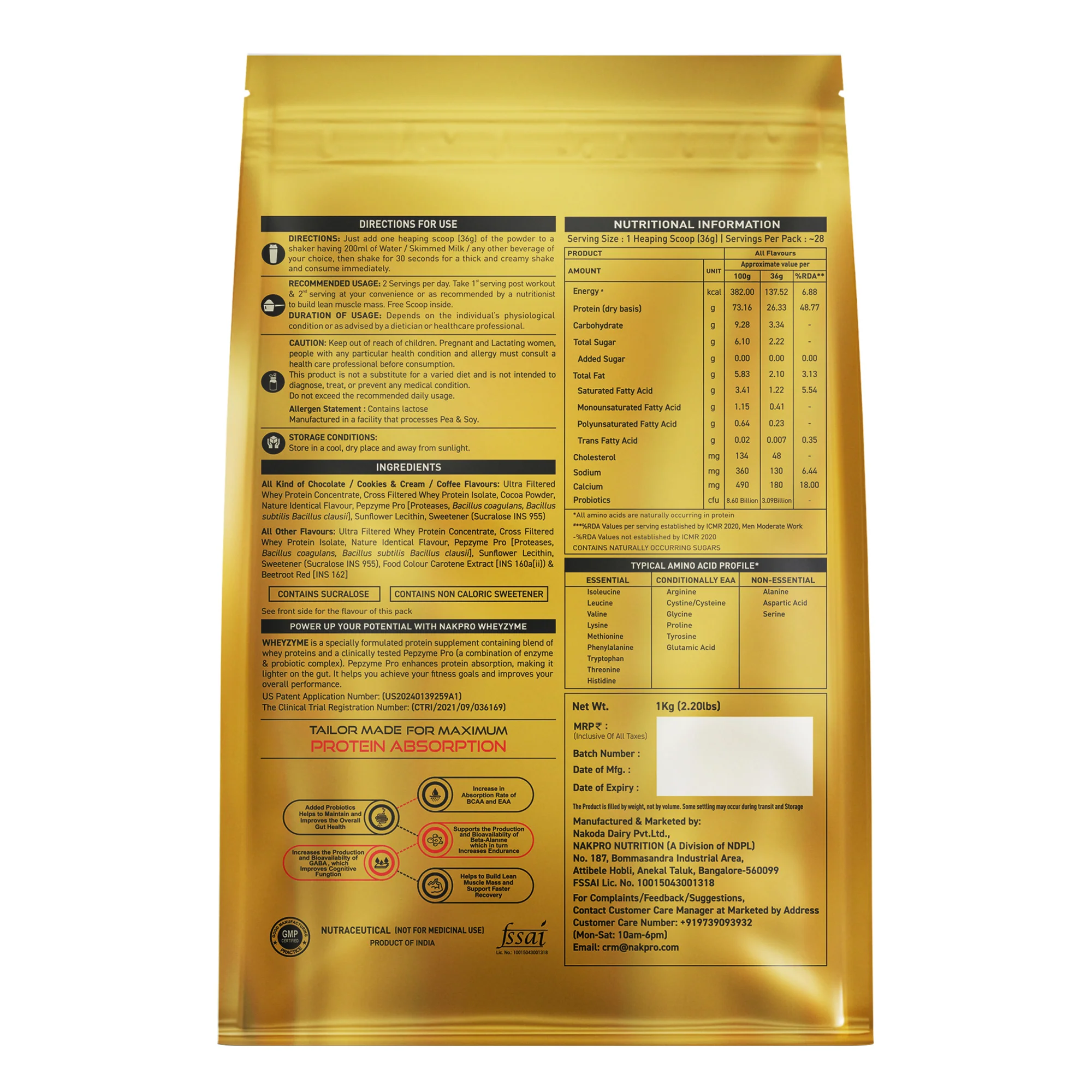 Nakpro Wheyzyme Absorption Whey Protein (Isolate & Concentrate) | 73g Protein | Added Probiotics | Trustified Certified - Image 53